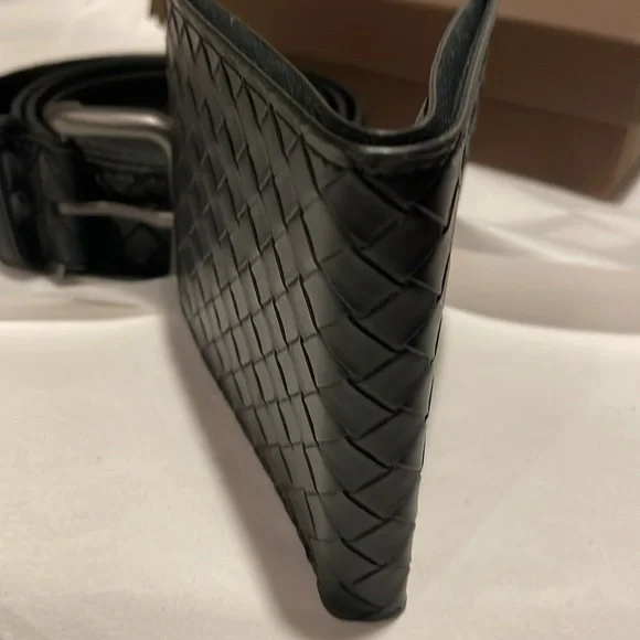Black woven set wallet and belt size 120